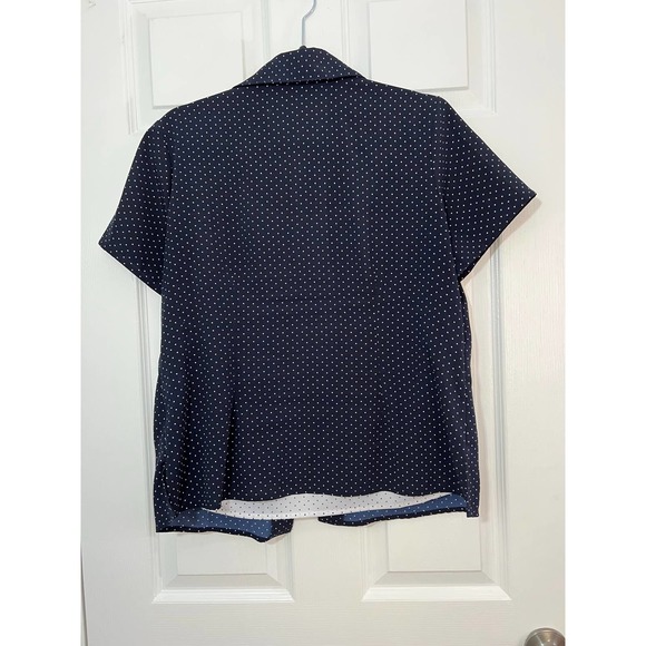 ELEMENTZ WOMENS SHORT SLEEVE LAYERED BLOUSE NAVY BLUE SIZE LARGE PETITE - Picture 5 of 5